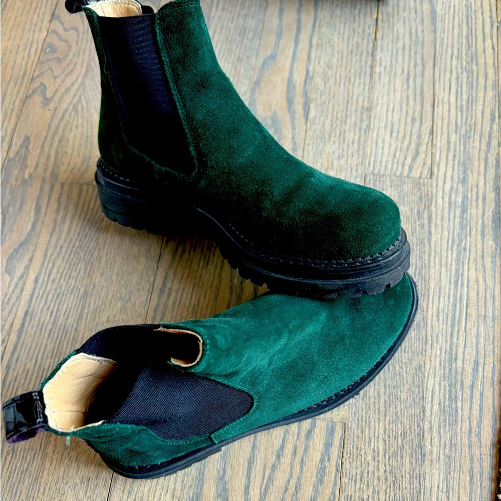 Emerald green suede lug soles boots